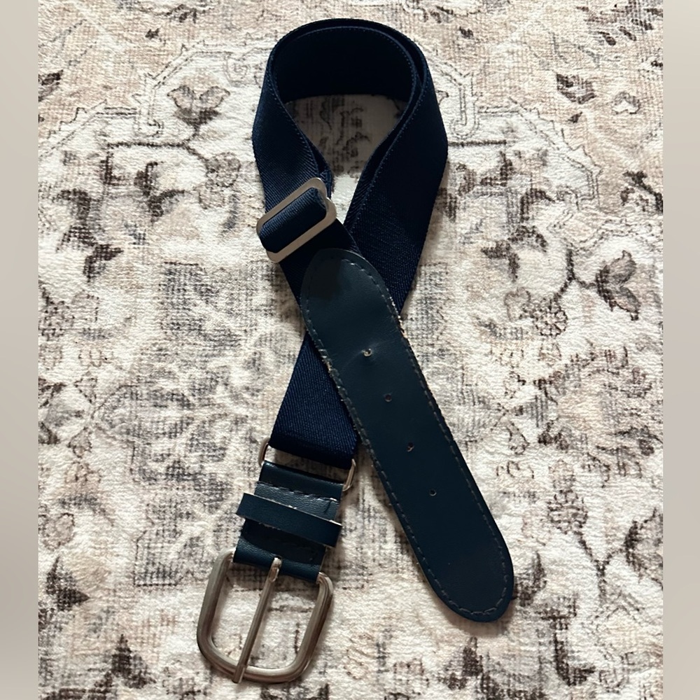 Softball. Baseball. Navy Youth Athletic Belt with Silver Buckle